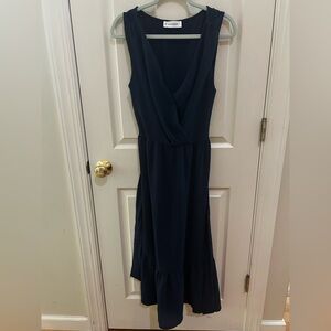 Lucky Brand Navy Faux-Wrap Sleeveless Midi Dress